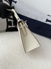 Kelly 25cm, Imported Epsom Grained Leather, CK10 Craie Milk White with Silver Hardware.