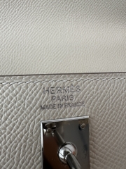 Kelly 25cm, Imported Epsom Grained Leather, CK10 Craie Milk White with Silver Hardware.