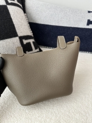 Picotin Lock 18cm, Imported Clemence Leather, CC18 Etoupe Grey with Gold Hardware.