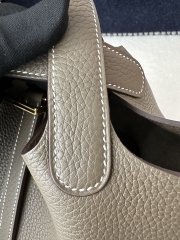 Picotin Lock 18cm, Imported Clemence Leather, CC18 Etoupe Grey with Gold Hardware.