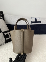 Picotin Lock 18cm, Imported Clemence Leather, CC18 Etoupe Grey with Gold Hardware.