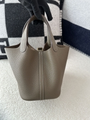 Picotin Lock 18cm, Imported Clemence Leather, CC18 Etoupe Grey with Gold Hardware.
