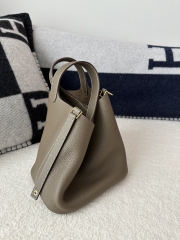 Picotin Lock 18cm, Imported Clemence Leather, CC18 Etoupe Grey with Gold Hardware.