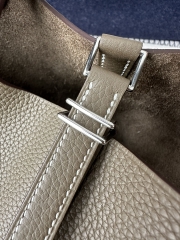 Picotin Lock 18cm, Imported Clemence Leather, CK18 Etoupe Grey with Silver Hardware.