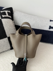 Picotin Lock 18cm, Imported Clemence Leather, CK18 Etoupe Grey with Silver Hardware.