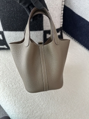 Picotin Lock 18cm, Imported Clemence Leather, CK18 Etoupe Grey with Silver Hardware.