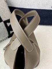Picotin Lock 18cm, Imported Clemence Leather, CK18 Etoupe Grey with Silver Hardware.