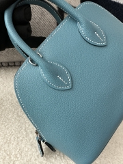 Mini Bolide, Imported Evercolor Leather, D2 New Bleu Jean with Silver Hardware.