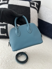 Mini Bolide, Imported Evercolor Leather, D2 New Bleu Jean with Silver Hardware.