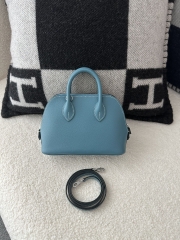 Mini Bolide, Imported Evercolor Leather, D2 New Bleu Jean with Silver Hardware.