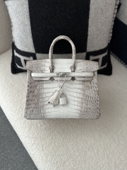 Birkin 25cm, Matte Himalaya Crocodile, Imported HCP Leather, 01 Himalaya with Silver Hardware, 