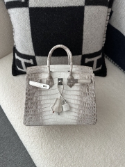 Birkin 25cm, Matte Himalaya Crocodile, Imported HCP Leather, 01 Himalaya with Silver Hardware, 
