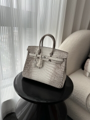 Birkin 25cm, Matte Himalaya Crocodile, Imported HCP Leather, 01 Himalaya with Silver Hardware, 