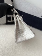 Birkin 25cm, Matte Himalaya Crocodile, Imported HCP Leather, 01 Himalaya with Silver Hardware, 