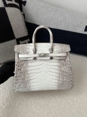 Birkin 25cm, Matte Himalaya Crocodile, Imported HCP Leather, 01 Himalaya with Silver Hardware, 