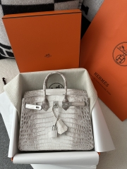 Birkin 25cm, Matte Himalaya Crocodile, Imported HCP Leather, 01 Himalaya with Silver Hardware, 