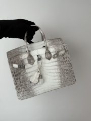 Birkin 25cm, Matte Himalaya Crocodile, Imported HCP Leather, 01 Himalaya with Silver Hardware, 