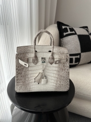 Birkin 25cm, Matte Himalaya Crocodile, Imported HCP Leather, 01 Himalaya with Silver Hardware, 