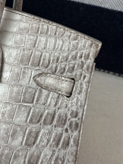 Birkin 25cm, Matte Himalaya Crocodile, Imported HCP Leather, 01 Himalaya with Silver Hardware, 