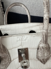 Birkin 25cm, Matte Himalaya Crocodile, Imported HCP Leather, 01 Himalaya with Silver Hardware, 