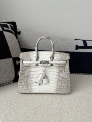 Birkin 25cm, Matte Himalaya Crocodile, Imported HCP Leather, 01 Himalaya with Silver Hardware, 
