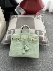 Birkin 25cm, Matte Porosus Crocodile, Imported HCP Leather, 6U Vert Deau Mint Green with Gold Hardware.