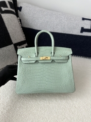Birkin 25cm, Matte Porosus Crocodile, Imported HCP Leather, 6U Vert Deau Mint Green with Gold Hardware.