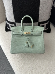 Birkin 25cm, Matte Porosus Crocodile, Imported HCP Leather, 6U Vert Deau Mint Green with Gold Hardware.