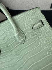 Birkin 25cm, Matte Porosus Crocodile, Imported HCP Leather, 6U Vert Deau Mint Green with Gold Hardware.