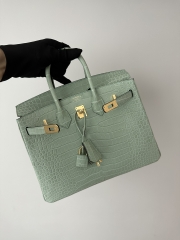 Birkin 25cm, Matte Porosus Crocodile, Imported HCP Leather, 6U Vert Deau Mint Green with Gold Hardware.