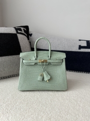 Birkin 25cm, Matte Porosus Crocodile, Imported HCP Leather, 6U Vert Deau Mint Green with Gold Hardware.