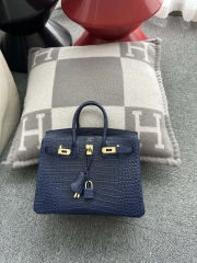 Birkin 25cm, Imported Matte Alligator Leather, CC73 Bleu Saphir with Gold Hardware.