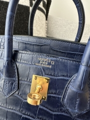 Birkin 25cm, Imported Matte Alligator Leather, CC73 Bleu Saphir with Gold Hardware.