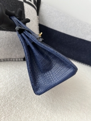 Birkin 25cm, Imported Matte Alligator Leather, CC73 Bleu Saphir with Gold Hardware.