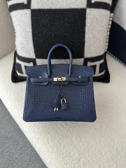 Birkin 25cm, Imported Matte Alligator Leather, CC73 Bleu Saphir with Gold Hardware.