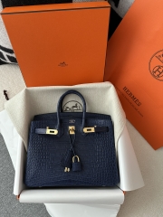 Birkin 25cm, Imported Matte Alligator Leather, CC73 Bleu Saphir with Gold Hardware.