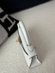 Kelly Mini II, Imported Epsom Grained Leather, M4 Gris Pale with Gold Hardware, Top-Quality Hand-Stitched with Waxed Thread