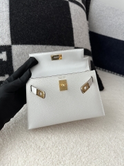 Kelly Mini II, Imported Epsom Grained Leather, M4 Gris Pale with Gold Hardware, Top-Quality Hand-Stitched with Waxed Thread
