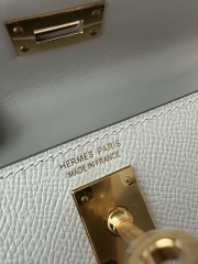 Kelly Mini II, Imported Epsom Grained Leather, M4 Gris Pale with Gold Hardware, Top-Quality Hand-Stitched with Waxed Thread