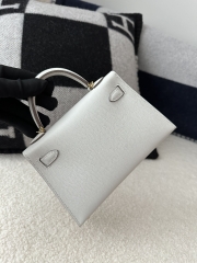 Kelly Mini II, Imported Epsom Grained Leather, M4 Gris Pale with Gold Hardware, Top-Quality Hand-Stitched with Waxed Thread