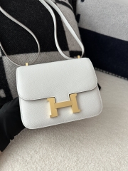 Constance 18cm, Classic Style, Imported Epsom Grained Leather, M4 Gris Pale with Gold Hardware.