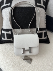 Constance 18cm, Classic Style, Imported Epsom Grained Leather, M4 Gris Pale with Silver Hardware.