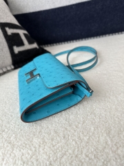Constance To Go Crossbody Wallet, Imported Klein Karoo Ostrich Skin, CK79 Aqua with Silver Hardware.