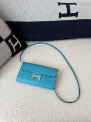 Constance To Go Crossbody Wallet, Imported Klein Karoo Ostrich Skin, CK79 Aqua with Silver Hardware.
