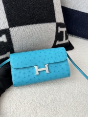 Constance To Go Crossbody Wallet, Imported Klein Karoo Ostrich Skin, CK79 Aqua with Silver Hardware.