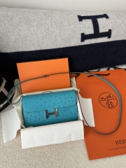 Constance To Go Crossbody Wallet, Imported Klein Karoo Ostrich Skin, CK79 Aqua with Silver Hardware.