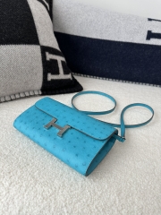 Constance To Go Crossbody Wallet, Imported Klein Karoo Ostrich Skin, CK79 Aqua with Silver Hardware.