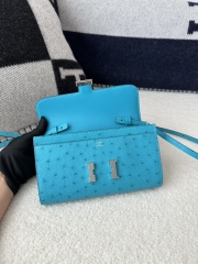 Constance To Go Crossbody Wallet, Imported Klein Karoo Ostrich Skin, CK79 Aqua with Silver Hardware.
