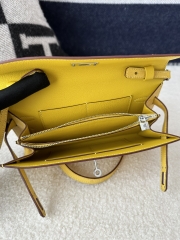 Kelly To Go Crossbody Wallet, Imported Original Klein Karoo Ostrich Skin from South Africa, 9R Lime (Lime Yellow) with Silver Hardware.
