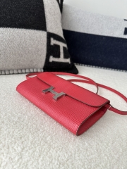 Constance To Go Crossbody Wallet, Imported Original Luxe Lizard Skin, I6 Rose Extreme (Vibrant Pink) with Silver Hardware.